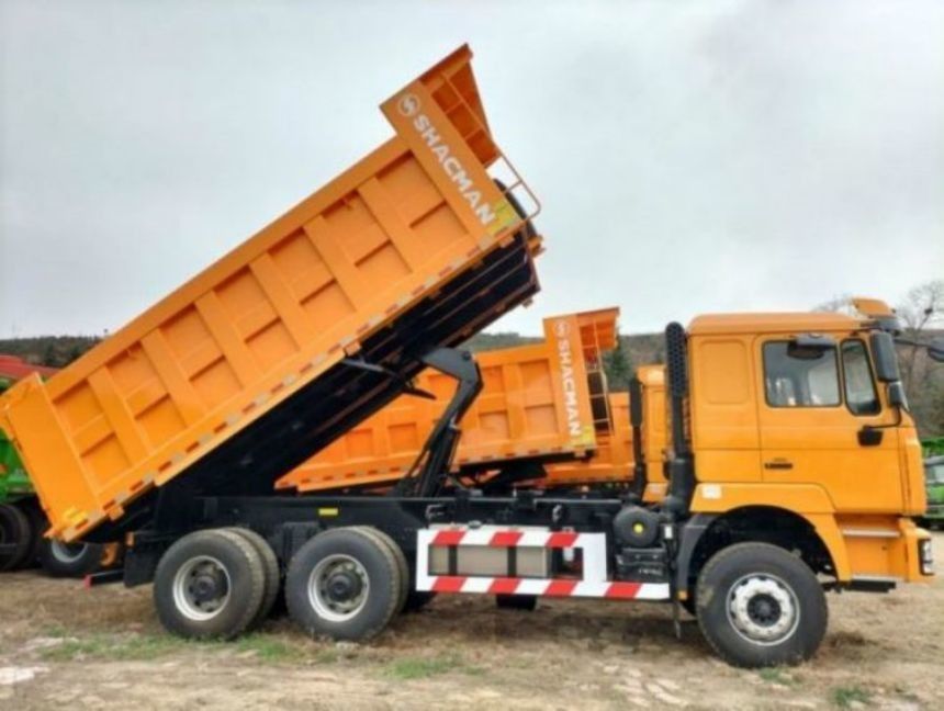 SHACMAN F3000 Tipper Truck 6x4 430 EuroII Amarelo Com Frente / traseiro multi-camada placa Primavera 4 placas principais 4 parafusos em forma de U