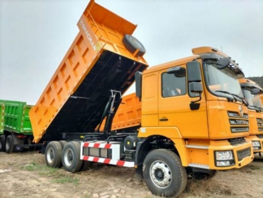 SHACMAN F3000 Tipper Truck 6x4 430 EuroII Amarelo Com Frente / traseiro multi-camada placa Primavera 4 placas principais 4 parafusos em forma de U